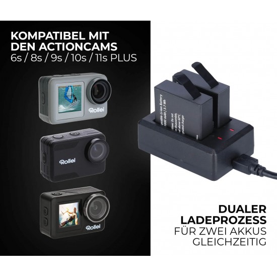 Baterijski komplet za akcijske kamere ROLLEI 6S/8S/9S/10S/11S (2x baterija + polnilna postaja)