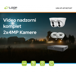 VIDEO NADZORNI KOMPLET 2x4MP: 1x PoE snemalnik, 2x 4MP Turret kamera, 2x 20m UTP kabla, Uniview